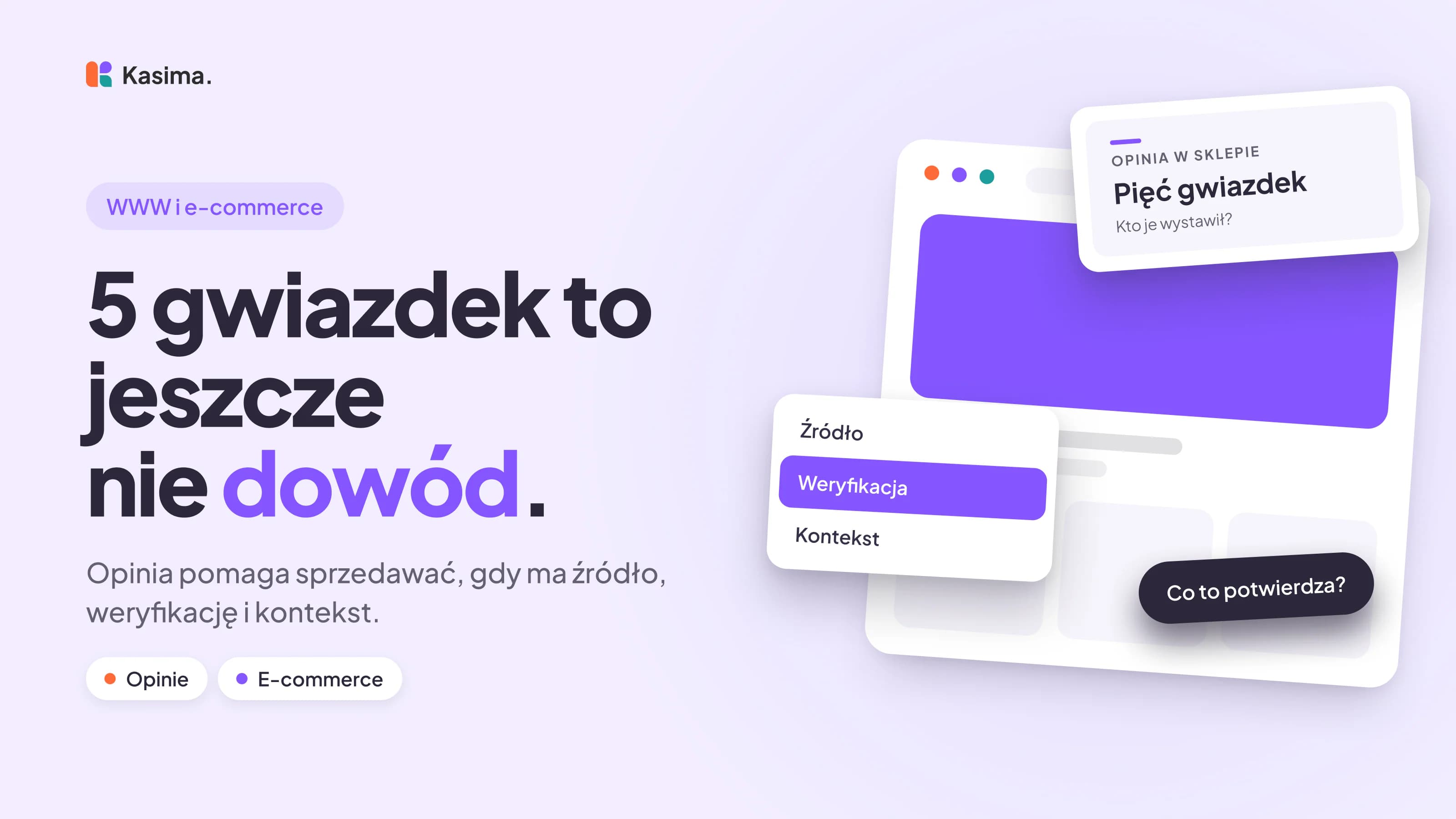 Okładka wpisu: 5 gwiazdek to jeszcze nie dowód. Opinia pomaga sprzedawać, gdy ma źródło, weryfikację i kontekst.