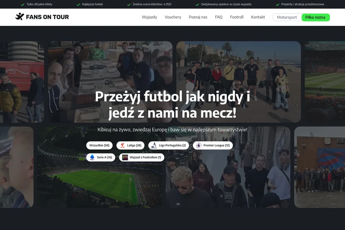 Serwis Fans on Tour - widok strony głównej