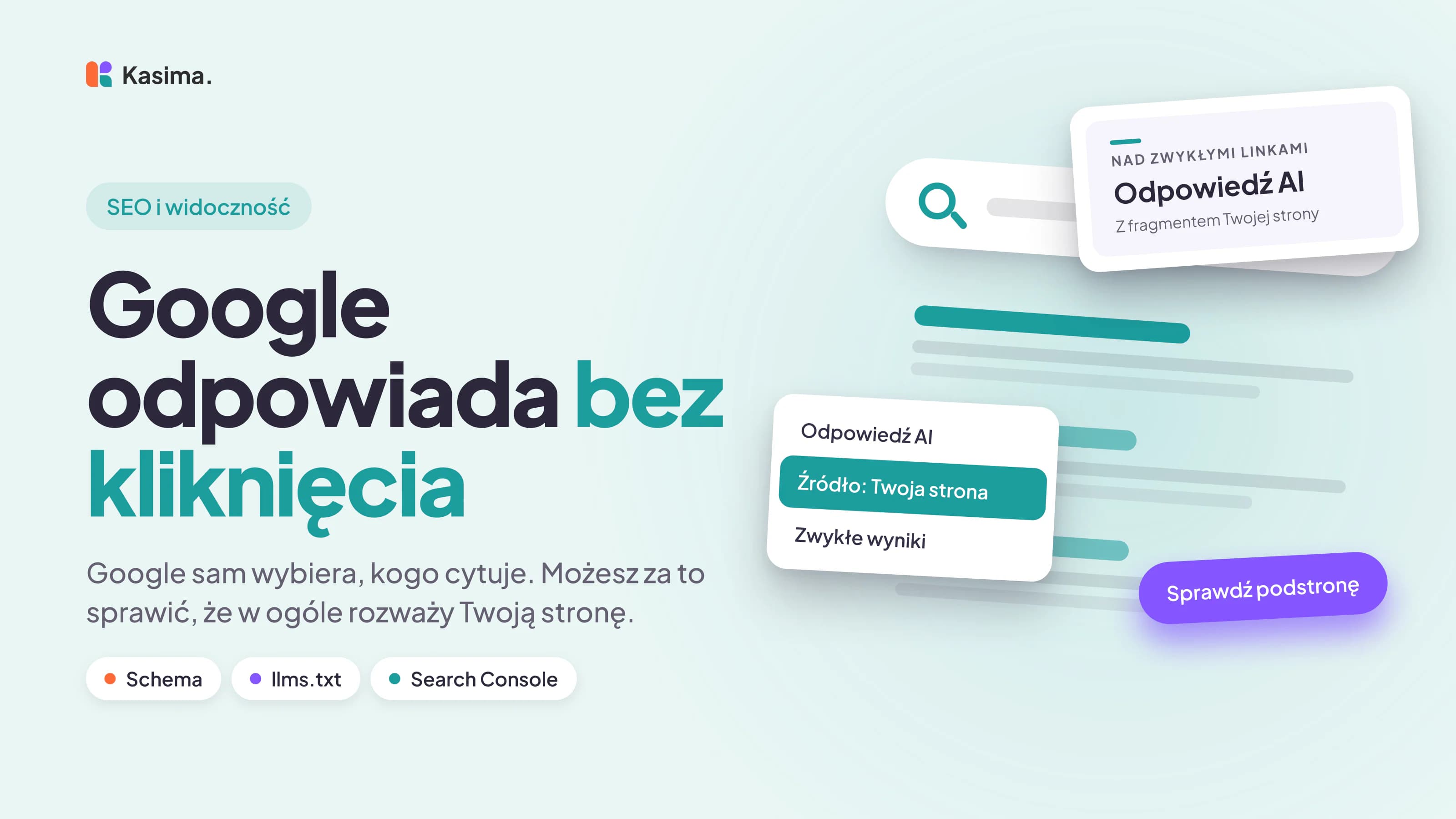 Okładka wpisu: Google odpowiada bez kliknięcia. Google sam wybiera, kogo cytuje. Możesz za to sprawić, że w ogóle rozważy Twoją stronę.
