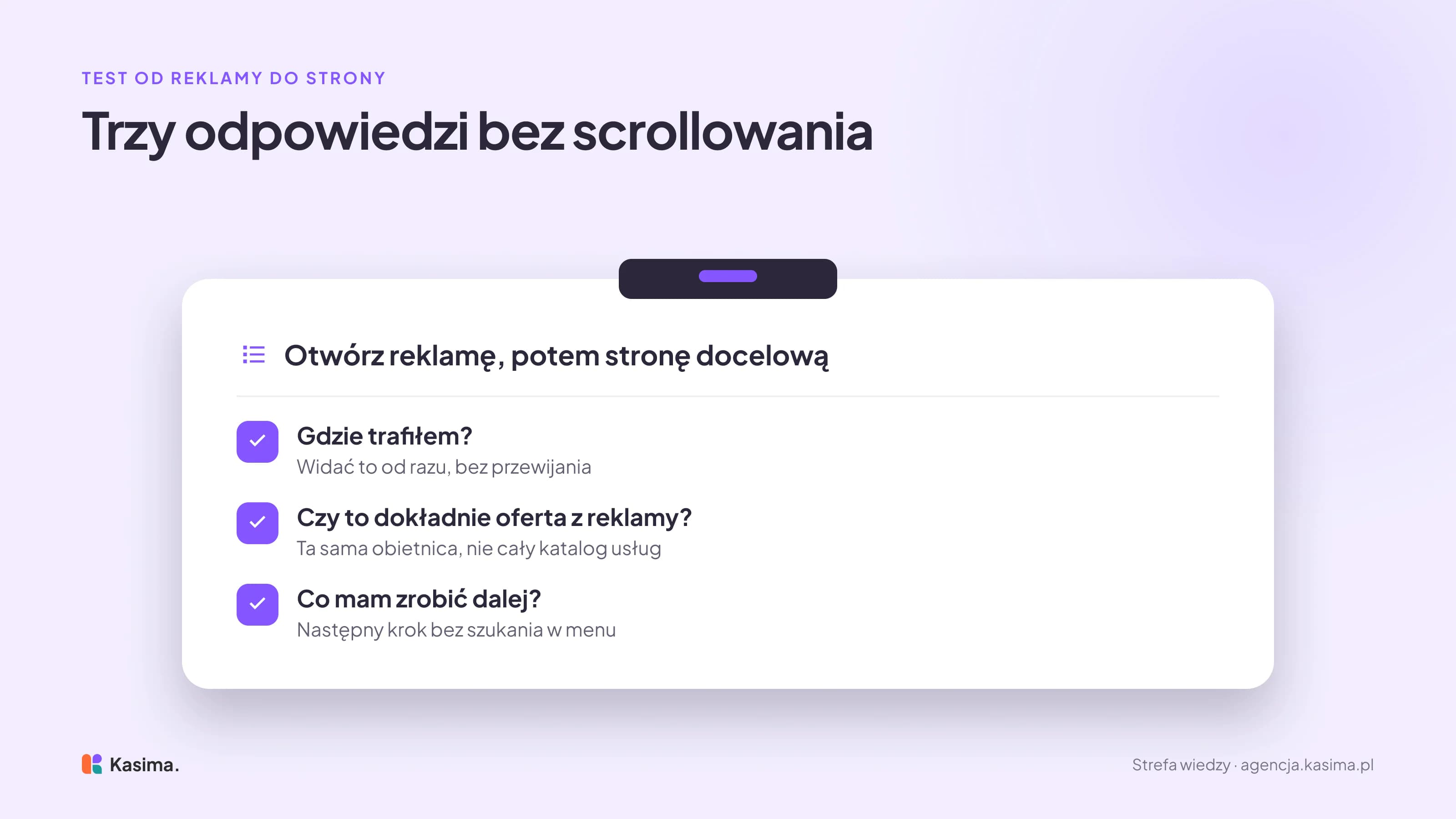 Lista kontrolna: otwórz reklamę, potem stronę docelową i bez scrollowania potwierdź trzy rzeczy - gdzie trafiłem, czy to dokładnie oferta z reklamy, a nie cały katalog usług, i co mam zrobić dalej bez szukania w menu.