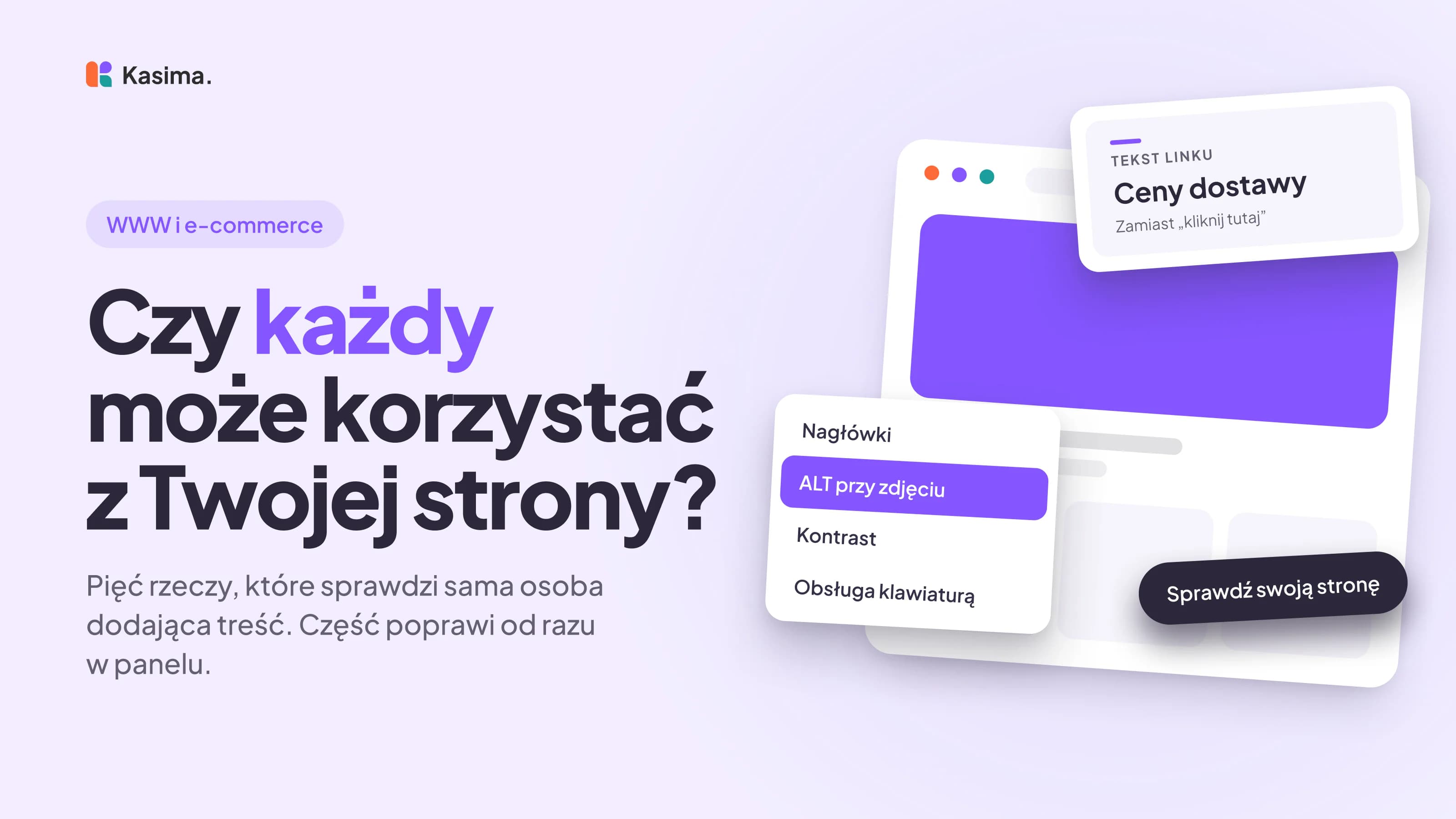 Okładka wpisu: Czy każdy może korzystać z Twojej strony? Pięć rzeczy, które sprawdzi sama osoba dodająca treść. Część poprawi od razu w panelu.